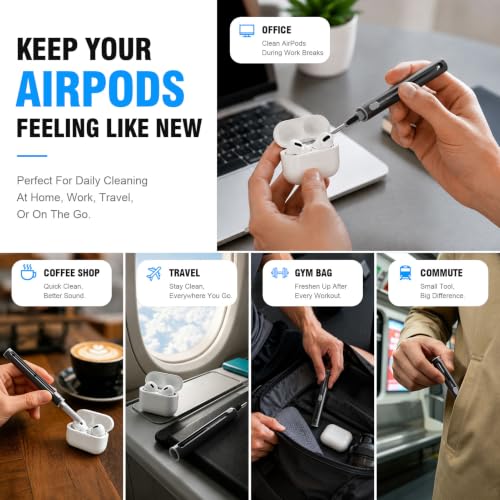 Hyashee Cleaner Kit for Airpods Pro 1 2 3 Multi-Function Cleaning Pen with Soft Brush Flocking Sponge for Bluetooth Earphones Case Cleaning Tools Black - color: Black