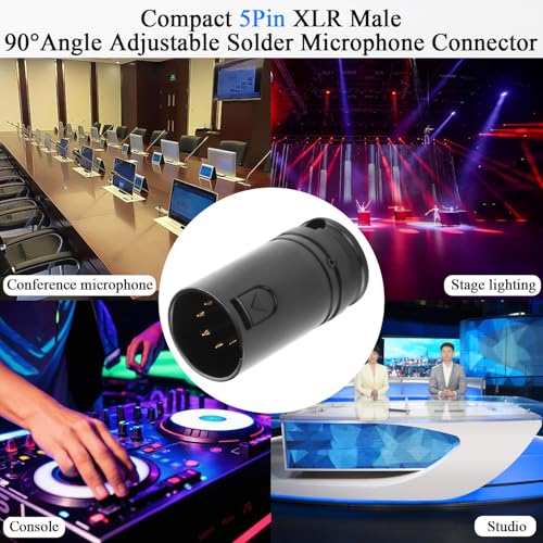 QIANRENON Compact 5Pin XLR Solder Audio Adapter Adjustable 90° Angle 5Pin XLR Male Microphone Thin Cable Connector Gold Plated x-LR 5 DMX 512 Plug, for DIY Repair 5-Pole X-LR, with 0.9mm Spanner