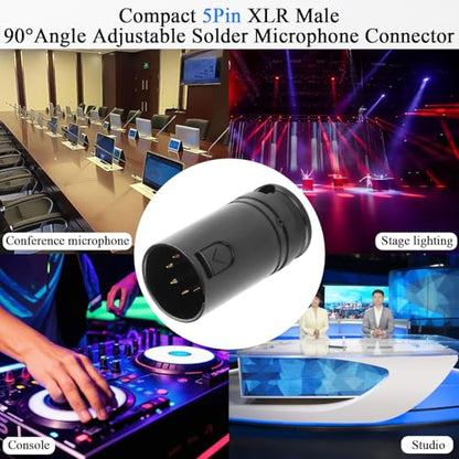 QIANRENON Compact 5Pin XLR Solder Audio Adapter Adjustable 90° Angle 5Pin XLR Male Microphone Thin Cable Connector Gold Plated x-LR 5 DMX 512 Plug, for DIY Repair 5-Pole X-LR, with 0.9mm Spanner