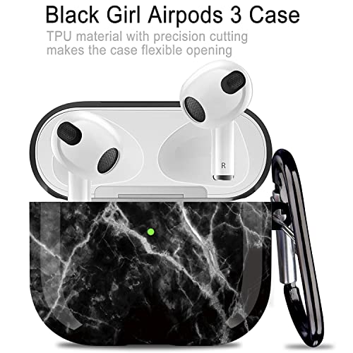 Compatible with Airpods 3rd Generation Case (Not Fit Pro) - Wonjury Marble Protective Hard Compatible with Airpods 3 Case Cover Shockproof Women Girls with Keychain, Marble Black - color: Marble Black