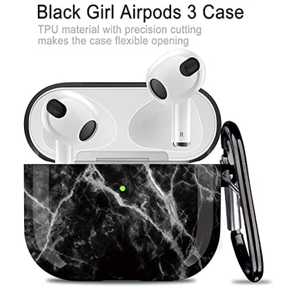 Compatible with Airpods 3rd Generation Case (Not Fit Pro) - Wonjury Marble Protective Hard Compatible with Airpods 3 Case Cover Shockproof Women Girls with Keychain, Marble Black - color: Marble Black
