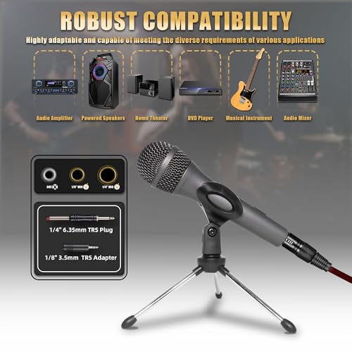 Professional Dynamic Microphone for Singing Karaoke Microphone with 16ft XLR to 1/4'' Audio Cable, Vocal Handheld Mic for Podcast Mixer Amplifier PA System - color: Titanium Gray