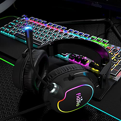 Gaming Headset with Surround Sound Stereo for Xbox One PS4 PC Switch Tablet, Noise Cancelling Over Ear Headphones with Mic, LED Light and Soft Memory Earmuffs for Laptop