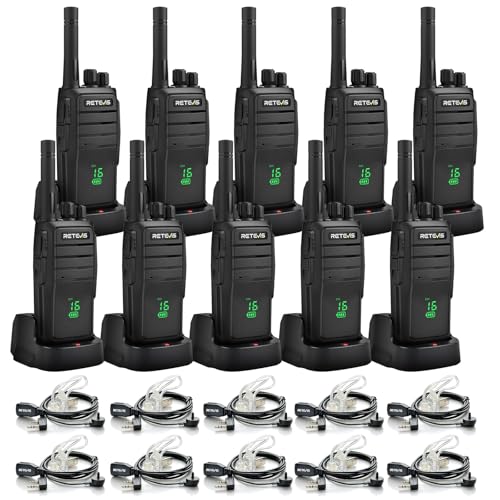 Retevis RT21H Walkie Talkies Long Range, 2 Way Radio with Earpiece 10 Pack | RT21 V2.0 for School Security, Durable FRS Two Way Radio, Shatterproof Hidden Display, Upgraded Type-C, Surveillance Headset