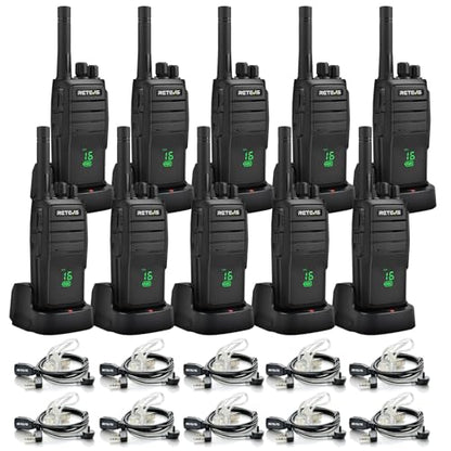 Retevis RT21H Walkie Talkies Long Range, 2 Way Radio with Earpiece 10 Pack | RT21 V2.0 for School Security, Durable FRS Two Way Radio, Shatterproof Hidden Display, Upgraded Type-C, Surveillance Headset