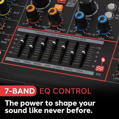 Pyle 12-Channel Console Style Audio Mixer with Bluetooth - DJ Sound Controller, 8 XLR / Combo Inputs, Sub Out, +48V Phantom, USB-A In, 16 DSP Effects, MP3 Player, 7-Band EQ - PMXU128BT - style: 12 Channel Pro