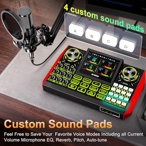G9 Podcast Equipment Bundle,Audio Mixer Sound Board Live Sound Card,Podcast Microphone Bundle with 3.5mm Condenser Mic for PC & Phone,Podcasting,Live Streaming,Singing,Gaming,Voice Changer,Dj Set
