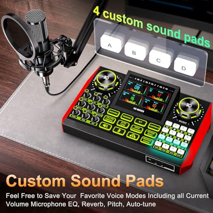 G9 Podcast Equipment Bundle,Audio Mixer Sound Board Live Sound Card,Podcast Microphone Bundle with 3.5mm Condenser Mic for PC & Phone,Podcasting,Live Streaming,Singing,Gaming,Voice Changer,Dj Set