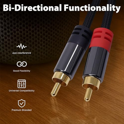 RCA Audio Cable, 2RCA to 2 RCA Cables Car Audio, 20ft | Male to Male, Shielded Cables with Braided Jacket and Gold-Plated Connectors – for Home Theater, Car, Amplifier, Speaker - size: 20ft