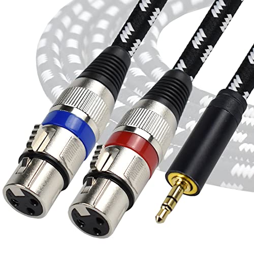 3.5mm to Dual XLR Female Splitter Y Cable 6.6 Feet | 1/8 Inch Mini Stereo to 2 XLR Female Breakout Audio Cord, Nylon Braided OFC Shielded Mic Adapter for Camera,Mixer,Podcasting