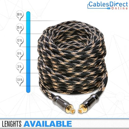 Cables Direct Online 3FT Premium Toslink Optical Audio Cable High Fidelity Digital Fiber Optic Cord for Home Theater, Sound Bar, Gaming Consoles Durable Nylon Braided Design Gold-Plated Connectors - size: 3ft