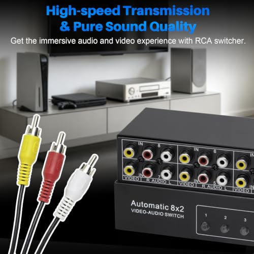 8-Way Composite AV RCA Switcher, 8 in 2 Out Automatic Switch Box | Video L/R Audio Selector 8x2 8 Port AV Selector RCA Switch for HDTV LCD DVD STB Game Consoles (8 in 2 Out) - size: 8 IN 2 OUT