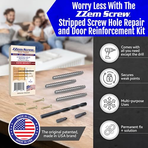 4-Pack #9 x 3 Permanent Stripped Door Hinge Screw Hole Repair Kit | Reinforces hinges, strike plates and door jambs. Installs in minutes. Made in USA - size: 4 Pack