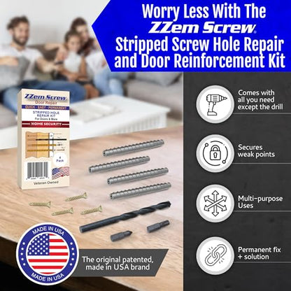 4-Pack #9 x 3 Permanent Stripped Door Hinge Screw Hole Repair Kit | Reinforces hinges, strike plates and door jambs. Installs in minutes. Made in USA - size: 4 Pack