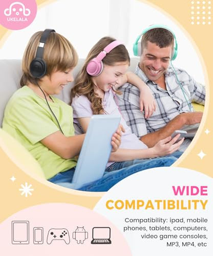 UKELALA C3 Kids Headphones Wired, On-Ear Wired Head Phones for Boys Girls with 3.5mm Jack, Foldable, Adjustable Headband, Child Headphone for School Home Airplane Tablet Pink - color: Pink