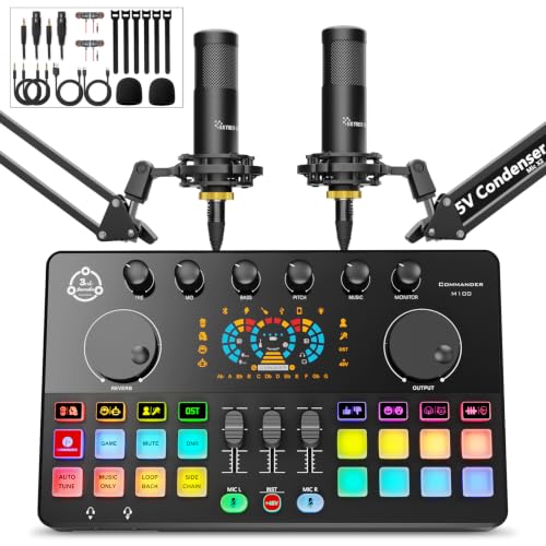 M100 Podcast Equipment Bundle for 2,Audio Mixer with 3.5mm Condenser Mics | Plug‑and‑Play,for PC and phone,OBS,Ideal for 2‑person Live Streaming,Gaming,Podcast Recording,Singing,Content Creation