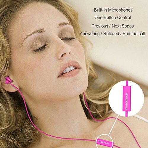 MAXROCK (TM Super Mini Total Soft Silicon Earbuds Headphones with Mic Music Sleep Choice for Cellphones Ipad Tablet Mp3 Laptop and Most 3.5mm Audio Player (Pink) - color: Pink