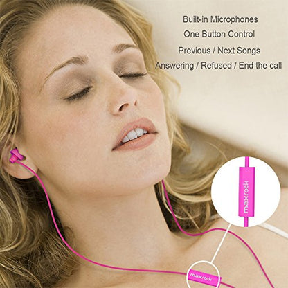 MAXROCK (TM Super Mini Total Soft Silicon Earbuds Headphones with Mic Music Sleep Choice for Cellphones Ipad Tablet Mp3 Laptop and Most 3.5mm Audio Player (Pink) - color: Pink