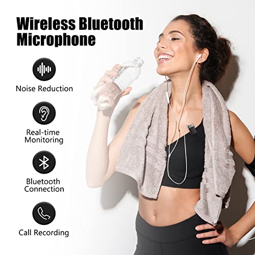 AudioWow - Bluetooth Lapel Mic, Wireless Clip-on Microphone, Bluetooth Lavalier Mic for Smart Phone, Recording, Vlogging, Mixing
