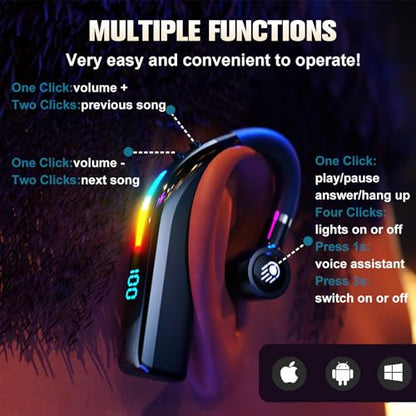 Single Ear Wireless Bluetooth Phone Earpiece Hands free Bluetooth Headset with Microphone Waterproof Earphones One Ear Noise Cancelling Ear Piece Handsfree Wireless Headset with Mic for Work Driving