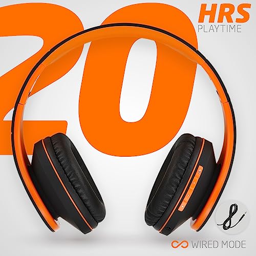 PowerLocus Bluetooth Over-Ear Headphones, Wireless Stereo Foldable Headphones Wireless and Wired Headsets with Built-in Mic, Micro SD/TF, FM for iPhone/Samsung/iPad/PC (Black/Orange) - color: Black/Orange