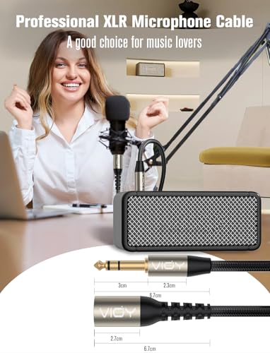 VIOY XLR to 1/4 Cable 32.8 FT, 6.35mm TRS to XLR Male Balanced Mic Cord | Multi-layer shielding noise reduction, nylon braided audio xlr cord for mixer, microphone, piano and karaoke device - size: 32.8FT