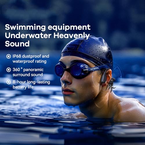 Xmenha Waterproof Bone Conduction Headphones for Swimming Wireless Bluetooth Bone Conduction Earbuds Open Ear Headphones Out of Ear Wireless Bluetooth - color: Black