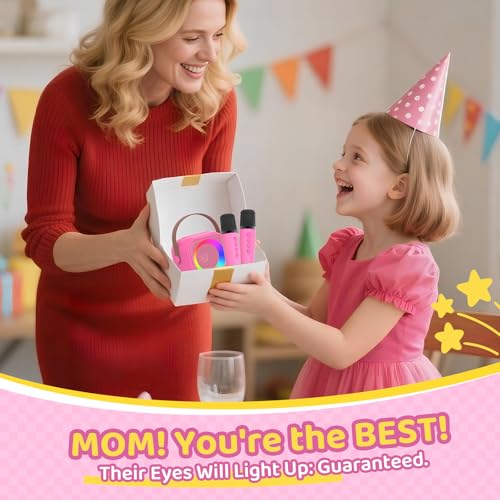 Karaoke Machine for Kids, Toys for 3-12 Years Old Girls Gifts, Kids Karaoke Microphone Machine Toy, Best Fun Christmas Birthday Gifts for 5 6 7 8 9 10 11 Years Teens Girl Boys Rose 2 Mic - color: Rose 2 Mics