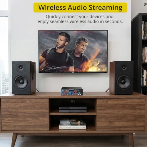 PROZOR 800W Bluetooth 5.0 Stereo Audio Amplifier, 2 Channel Home Audio Receiver with FM Radio, USB, SD/TF Card, AUX, Dual Mic Inputs, HiFi Power Amplifier for Passive Speakers, Home Theater, Car Audio
