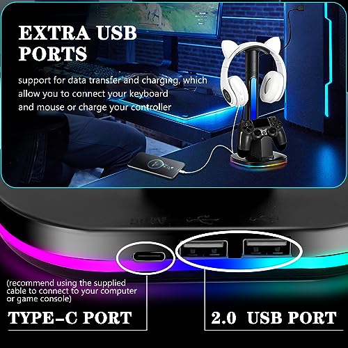 PS4 Controller Charger with RGB Headphone Stand, JDGPOKOO PS4 Controller Charger Dock Station with 2 USB Charging Ports, Headset Stand for PlayStation 4 Charging Station, Black