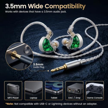 HIFI WALKER A20 IEM Earbuds, 10mm Dynamic Driver in Ear Monitor Headphones, HiFi Wired Earphones with Deep Bass & Clear Vocals, Noise Isolating IEM for Music, Gaming & Studio (No Mic), Green - color: Green