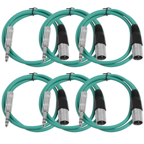 Seismic Audio SATRXL-M2Green6 2-Feet XLR Male to 1/4-Inch TRS Patch Cables - Green - color: Green, size: 2 Foot