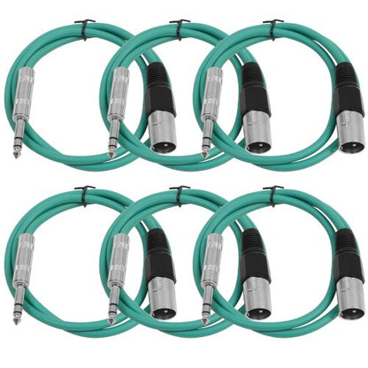 Seismic Audio SATRXL-M2Green6 2-Feet XLR Male to 1/4-Inch TRS Patch Cables - Green - color: Green, size: 2 Foot