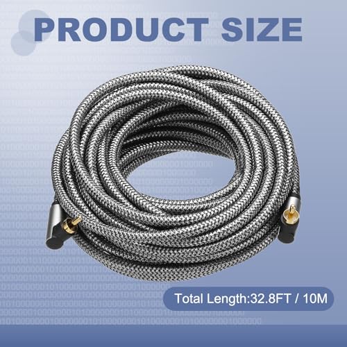 MECCANIXITY Dual 90 Degree Subwoofer Cable, 33ft Right Angle RCA Cable 24K Gold-Plated Digital Coaxial Hi-Fi Cord for Home Subwoofer Audio Power Amplifier, Gray - size: 33ft