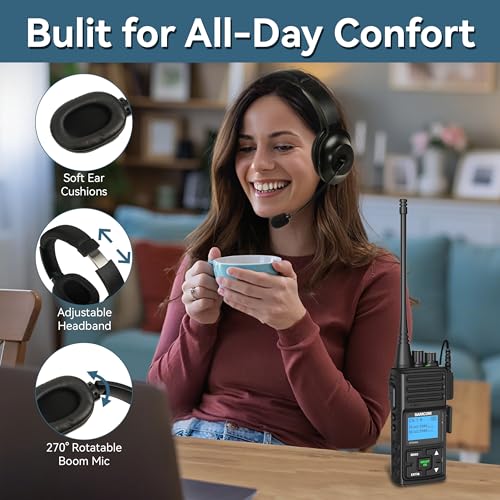 SAMCOM Overhead Walkie Talkies Headset with Boom Mic, for FPCN10A FPCN30A Two-Way Radios, Compatible with BF-888S,UV5R Walkie-Talkies, 2 Pin 2 Way Radio Earpiece (2 Pack) - size: 2 Pcs Foldable Headset