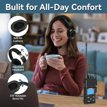 SAMCOM Overhead Walkie Talkies Headset with Boom Mic, for FPCN10A FPCN30A Two-Way Radios, Compatible with BF-888S,UV5R Walkie-Talkies, 2 Pin 2 Way Radio Earpiece (2 Pack) - size: 2 Pcs Foldable Headset