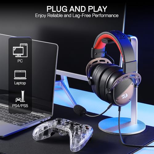 Redragon H730 USB Wired Gaming Headset - 53mm Drivers, 360° Spatial Sound, Detachable Noise-Canceling Microphone, Magnetic Replaceable Ear Cushions, Over-Ear Headphones Works for PC/PS4, Black - color: Black
