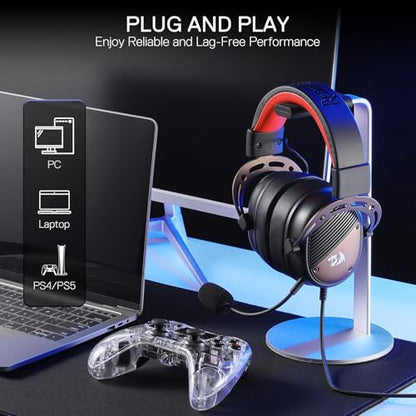 Redragon H730 USB Wired Gaming Headset - 53mm Drivers, 360° Spatial Sound, Detachable Noise-Canceling Microphone, Magnetic Replaceable Ear Cushions, Over-Ear Headphones Works for PC/PS4, Black - color: Black