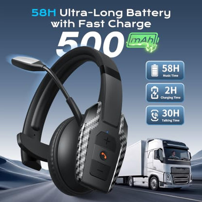 Trucker Bluetooth Headset, Single-Ear Headphone for PC,Call Centre - color: Black