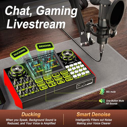 G9 Podcast Equipment Bundle,Audio Mixer Sound Board Live Sound Card,Podcast Microphone Bundle with 3.5mm Condenser Mic for PC & Phone,Podcasting,Live Streaming,Singing,Gaming,Voice Changer,Dj Set