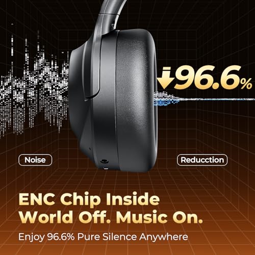 Active Noise Cancelling Headphones, Upgraded Wireless Bluetooth Headphones Over Ear with ENC Mic, HiFi Stereo Deep Bass, Noise Canceling Headphones Lightweight, BT 5.4, for Travel/Office/Home, Black - color: Black