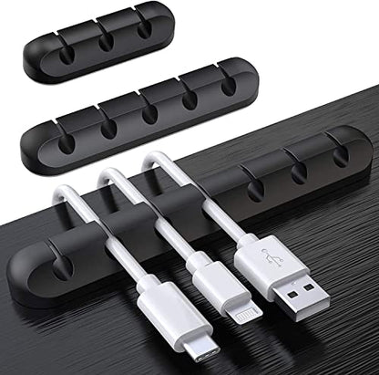 SOULWIT 3 Pcs Silicone USB Cable Holder Clips, Self Adhesive - Black - color: Black