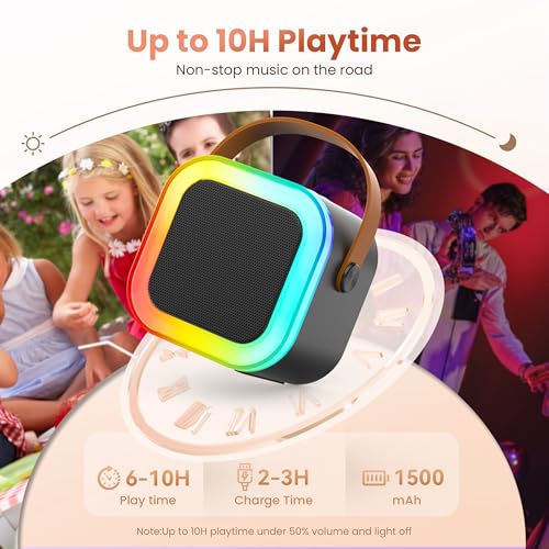 Mini Karaoke Machine, Portable Bluetooth Speaker & 2 Wireless Microphones | Karaoke Player Karaoke Microphone For Family Home Party Outdoor With HI-FI Sound | 5 Magic Sound | PA System | USB | TF | AUX - color: Black