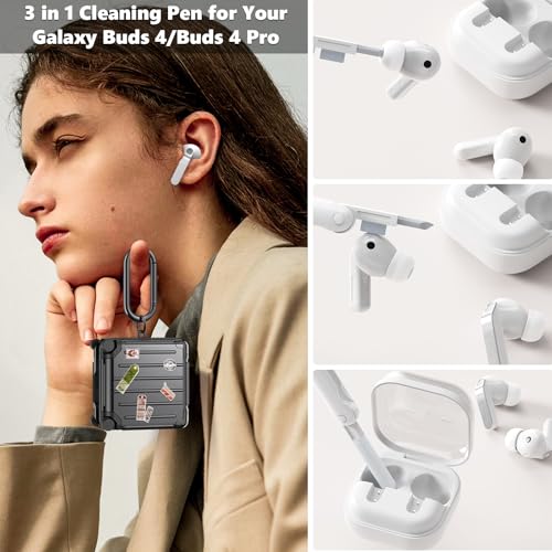 KOREDA Compatible with Samsung Galaxy Buds 4 Case/Buds 4 Pro Case Cover, Cute Funny Suitcase Design Case for Galaxy Buds 4 Pro, Fashion Protective Hard Case for Women Men with Keychain (Black) - color: Black