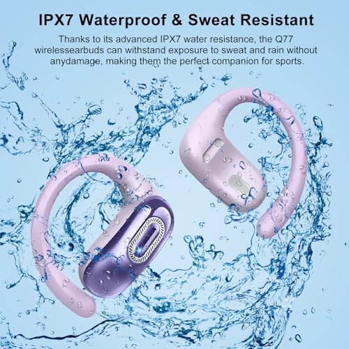Open Ear Headphones, NEW Over Ear Earbuds with 4 ENC Noise-Canceling Mic | Ultra-Comfort Bone Conduction Earbuds, BT5.4, 50H HD Stereo, IPX7 Waterproof, Ergonomic Earhooks,Sports Ear Buds for Running - color: Lavender
