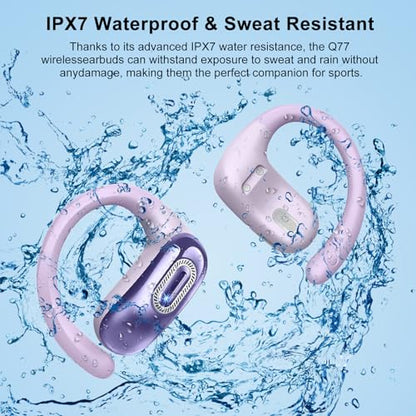 Open Ear Headphones, NEW Over Ear Earbuds with 4 ENC Noise-Canceling Mic | Ultra-Comfort Bone Conduction Earbuds, BT5.4, 50H HD Stereo, IPX7 Waterproof, Ergonomic Earhooks,Sports Ear Buds for Running - color: Lavender
