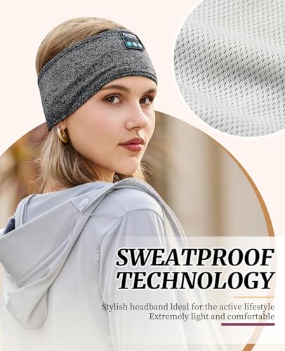 Perytong Sleep Headphones Wireless, Bluetooth Sports Headband Headphones with Ultra-Thin HD Stereo Speakers Perfect for Sleeping,Workout,Jogging,Yoga,Insomnia, Air Travel, Meditation (Grey) - color: Grey
