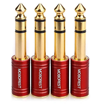 MOBOREST 1/4" Male to 3.5mm Female TRS Jack Headphones adapte, Red -4PCS | 6.35mm Male to 3.5mm Female adapter Pure Copper connectors for lossless TRS sound, guitar amp, piano, keyboard, mixer, studio - color: 4RED