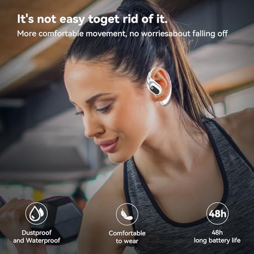 Open Ear Headphones Wireless Bluetooth 5.4, OWS Earphones Wireless Earbuds with Earhooks and Mic, IPX5 Waterproof, 64H Range, Out of Ear Earbuds for Sports Running Workout Driving (White) - color: White