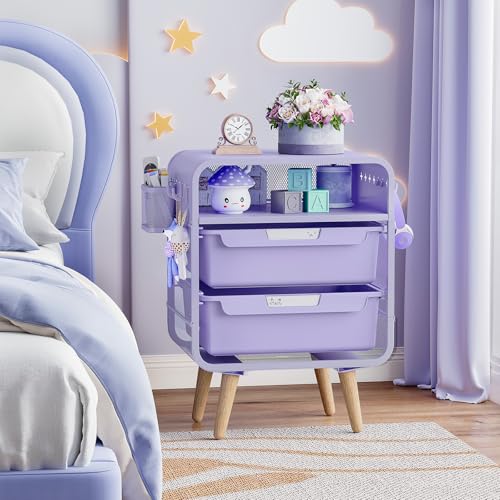 SYKIARIOL Kids Nightstand, Girls Bedside Table, Night Side Table, Purple | Kids Night Stand, End Tables Bedroom, Purple Cute Nightstand with Storage Drawer for Girls, Girls Bedroom Furniture - color: Purple
